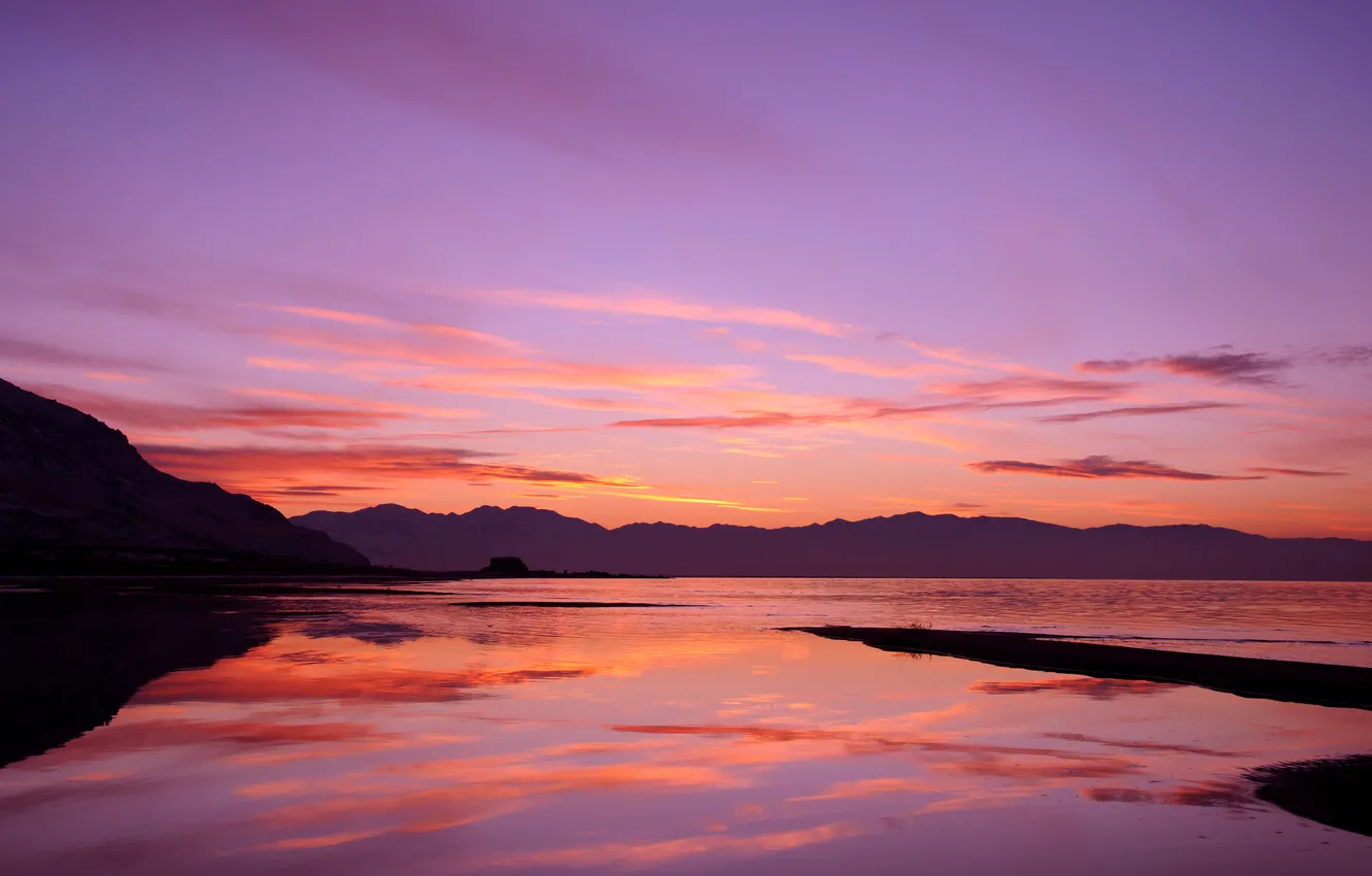 Photo wallpaper the sky, sunset, lake