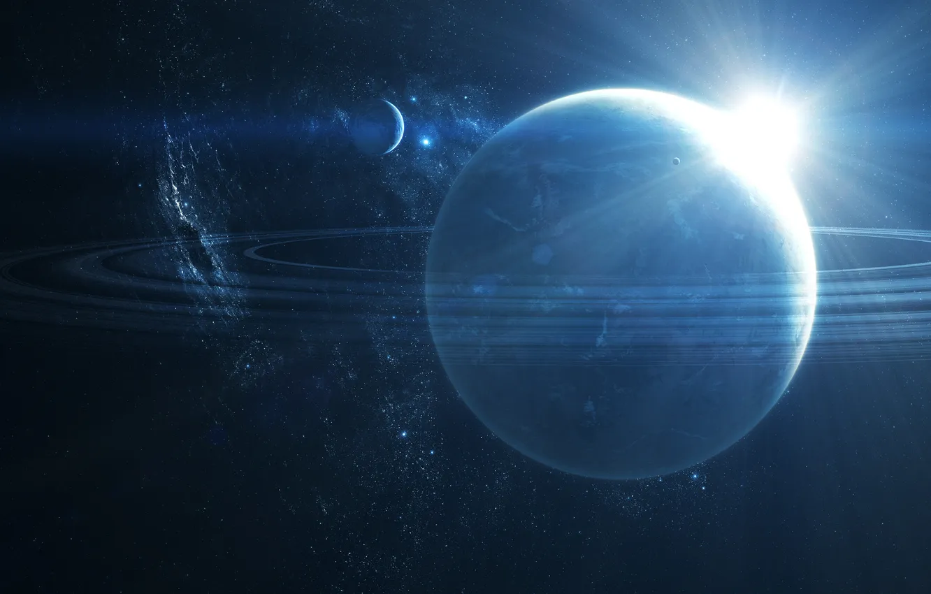 Photo wallpaper the sun, stars, sunrise, planet