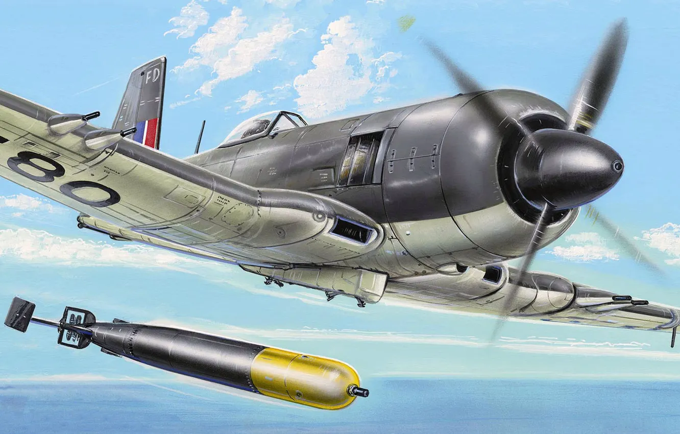 Photo wallpaper fighter, UK, torpedo, Royal Navy, Zdenek Machacek, Blackburn B.46 Firebrand TF Mk.V