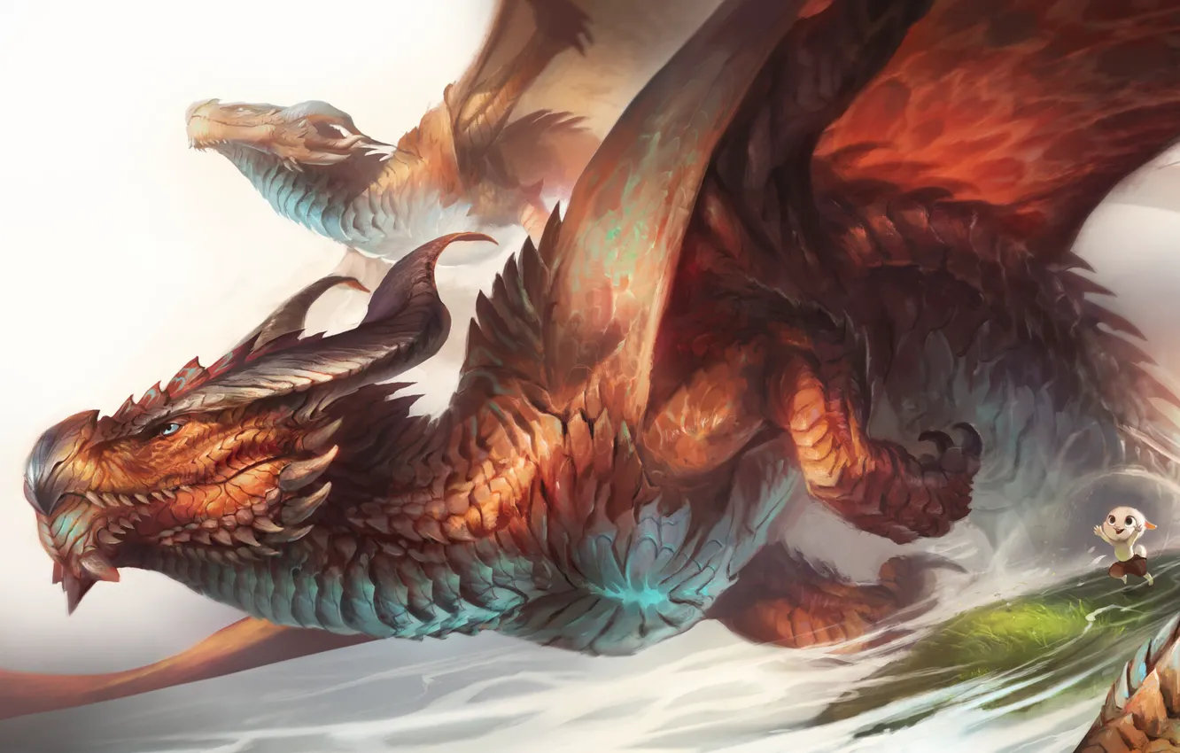 Photo wallpaper dragon, wings, rabbit, art, fantasy, art, wings, dragon