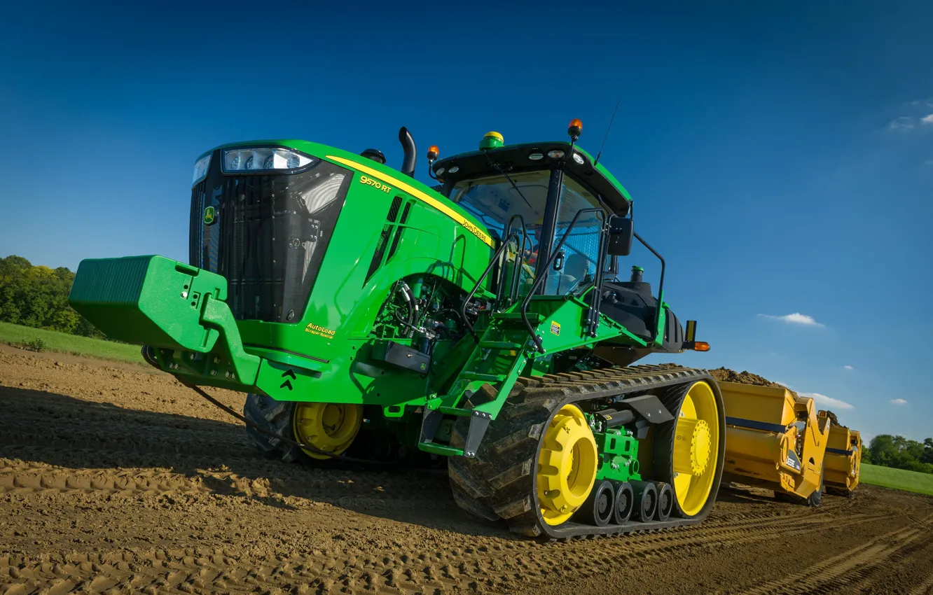 Photo wallpaper field, the sky, caterpillar, tractor, cabin, front, works, John Deere