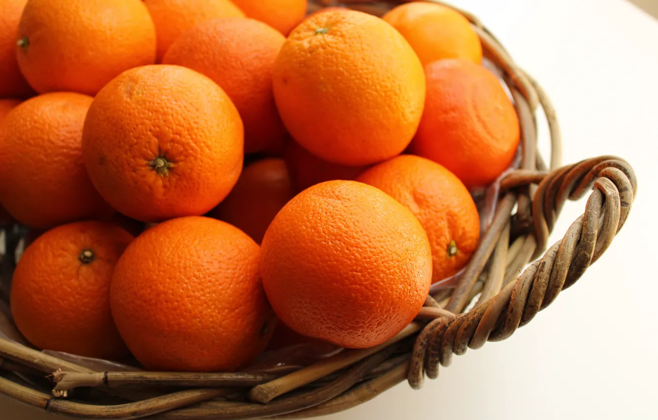 Photo wallpaper basket, orange, food, citrus, tangerines