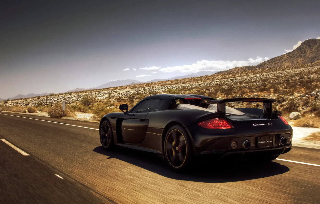 Photo wallpaper road, mountains, desert, Porsche, Porsche, Carrera GT