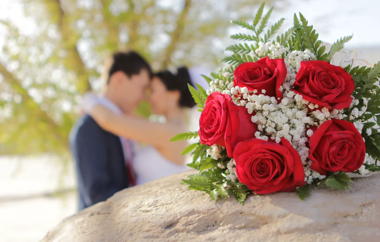 Photo wallpaper flowers, wedding, she and I