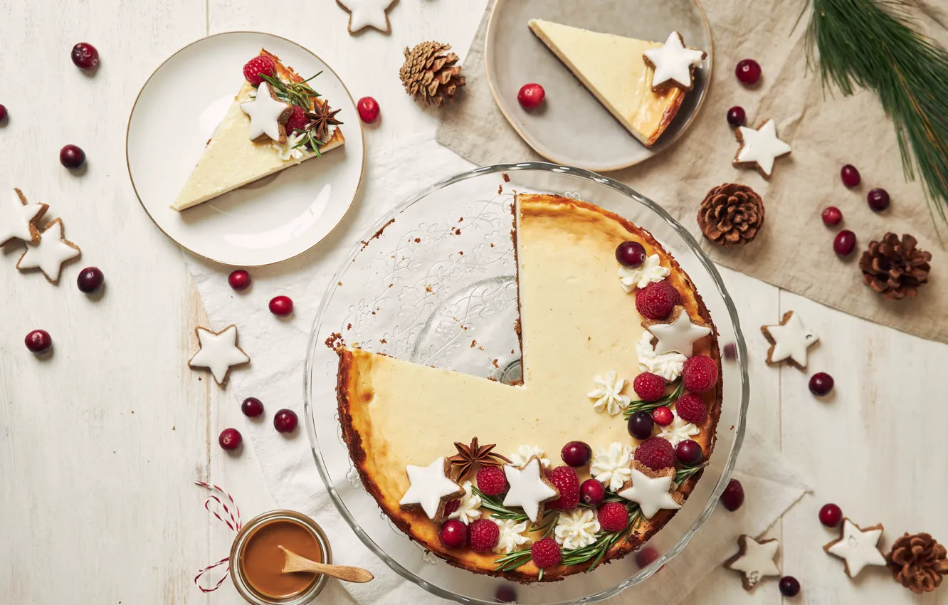 Photo wallpaper berries, raspberry, cake, cranberry