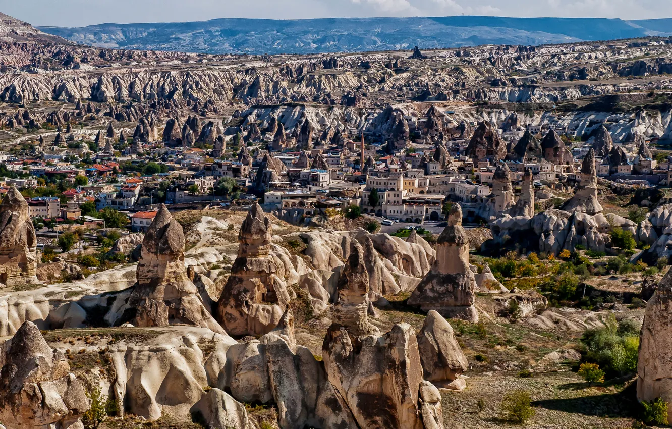 Photo wallpaper mountains, home, Turkey, Cappadocia, Uchisar