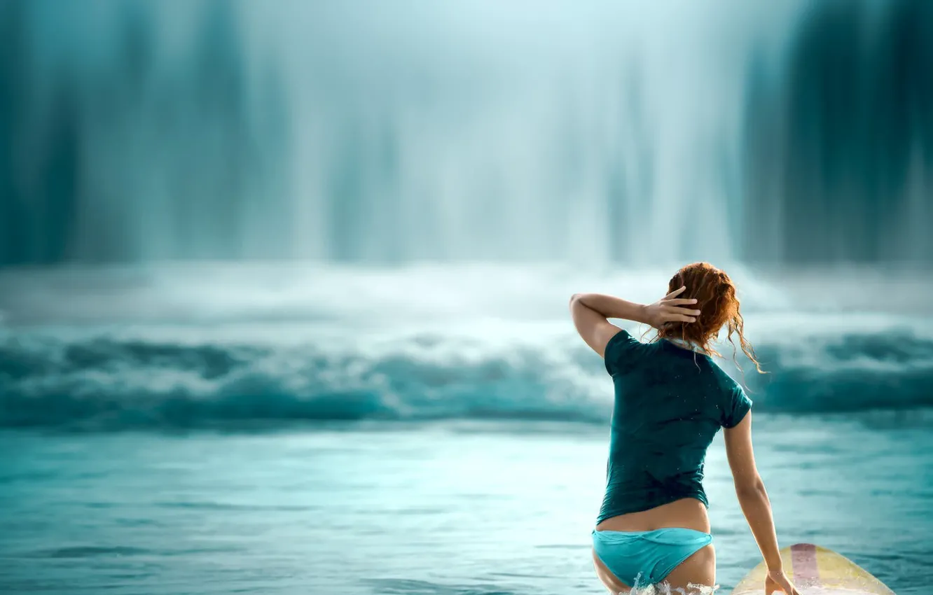 Photo wallpaper wave, ass, water, surfer