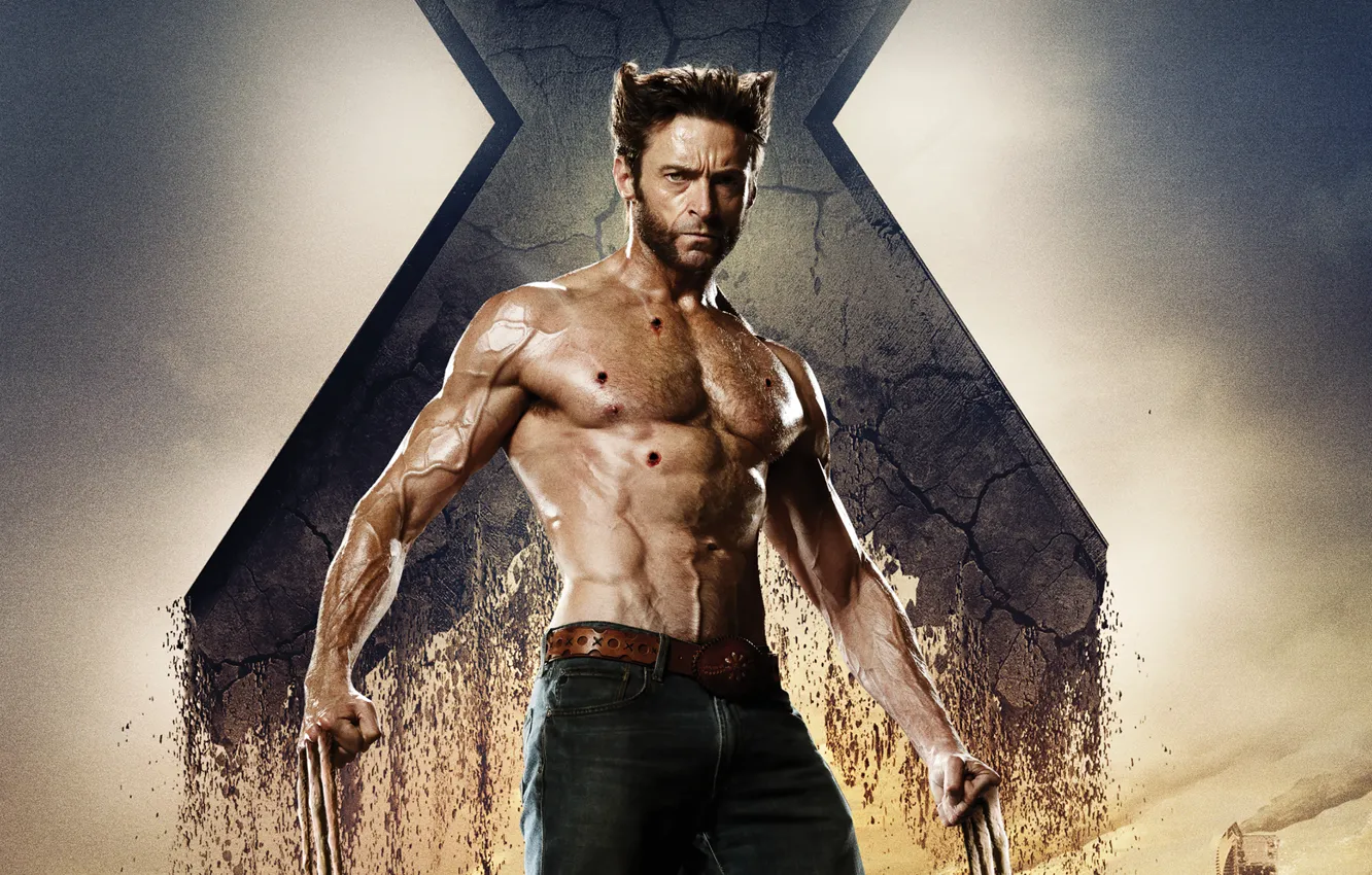 Photo wallpaper City, Fox, Action, Fantasy, Sky, Hero, Wolverine, Hugh Jackman