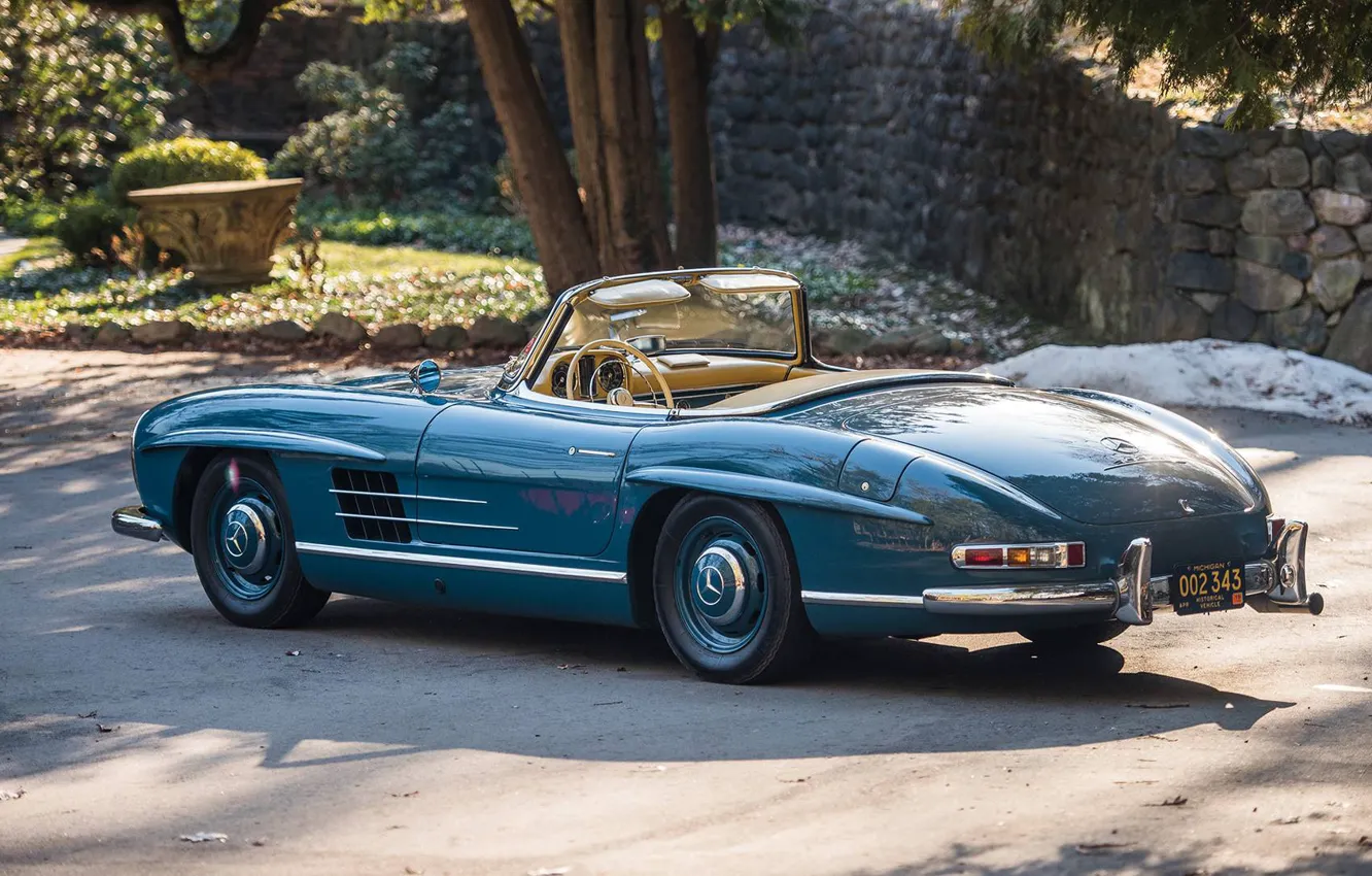 Photo wallpaper Roadster, Blue, Retro, 1962, Mercedes-Benz 300 SL