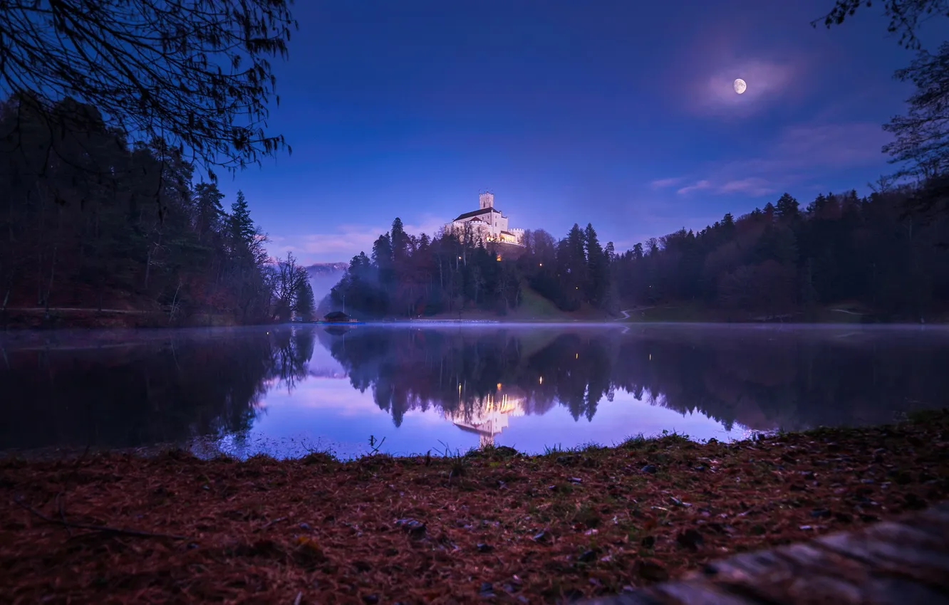 Photo wallpaper night, lake, the moon