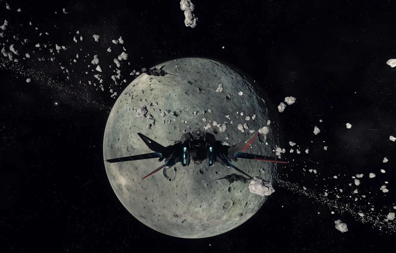 Photo wallpaper space, stars, flight, fragments, ship, planet, Star Citizen, Retaliator