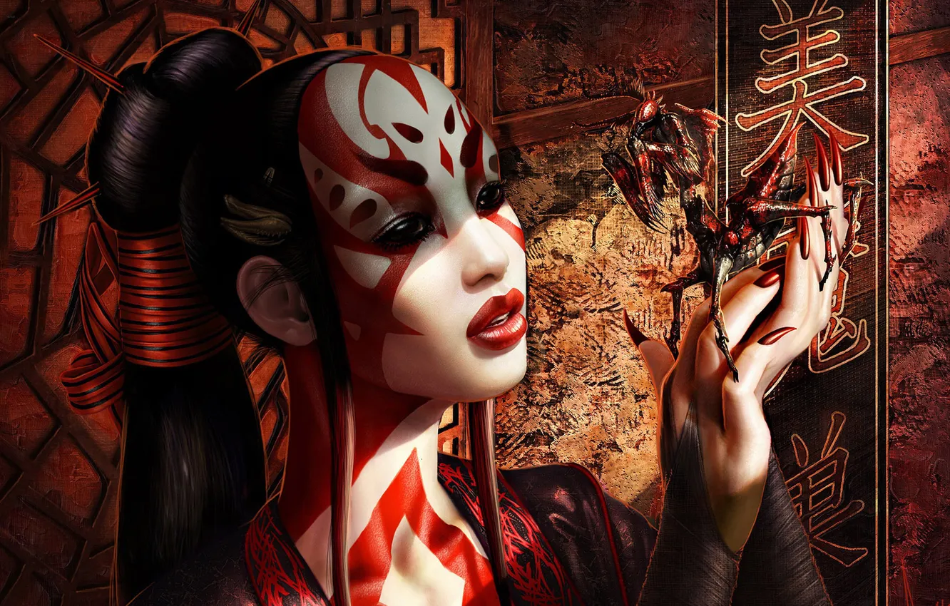 Photo wallpaper girl, mantis, Steve Argyle