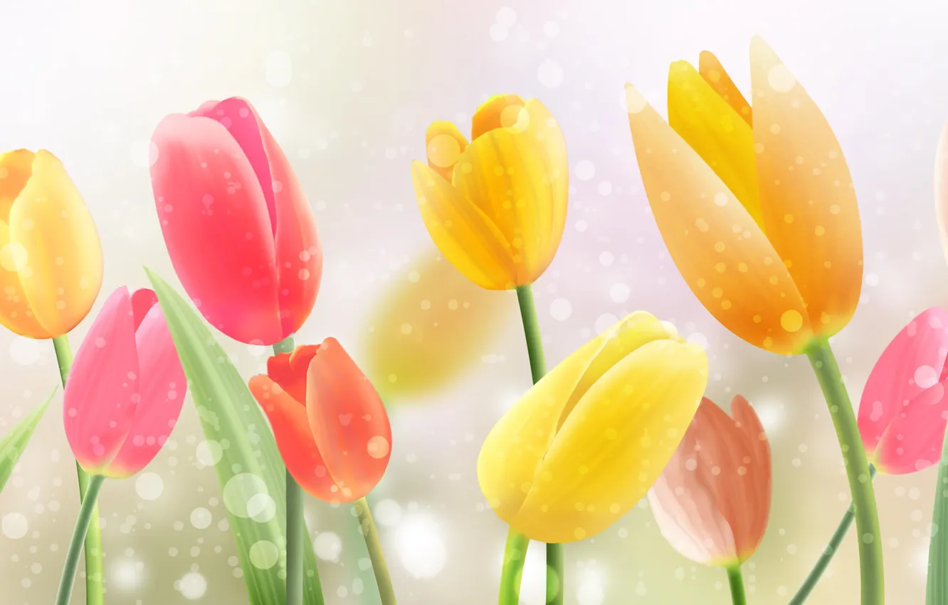 Photo wallpaper flowers, yellow, tulips, pink