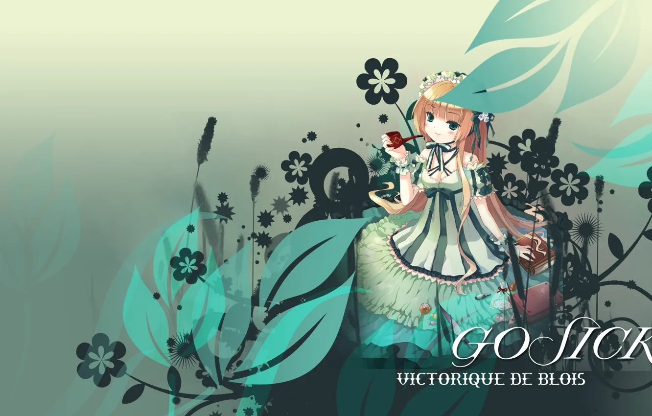Photo wallpaper girl, book, bow, long hair, bezel, gosick, Victorica de Blois, Smoking pipe