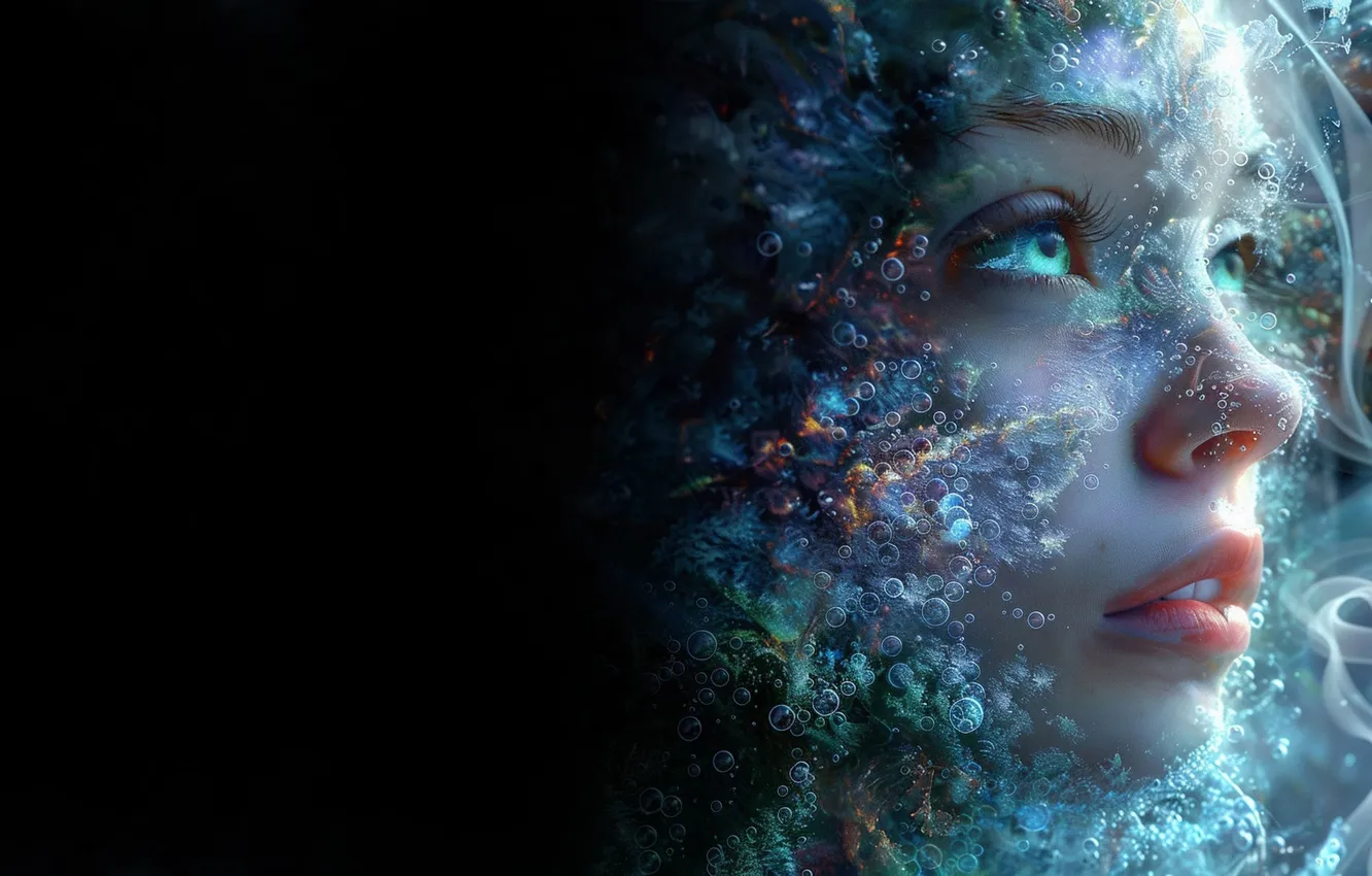 Photo wallpaper girl, bubbles, face