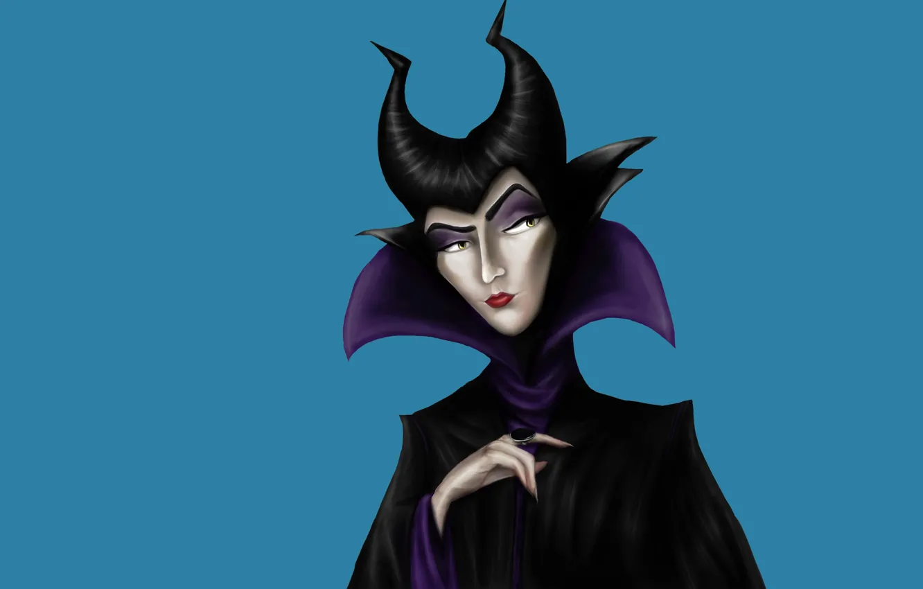 Photo wallpaper girl, minimalism, blue background, Maleficent, Maleficent