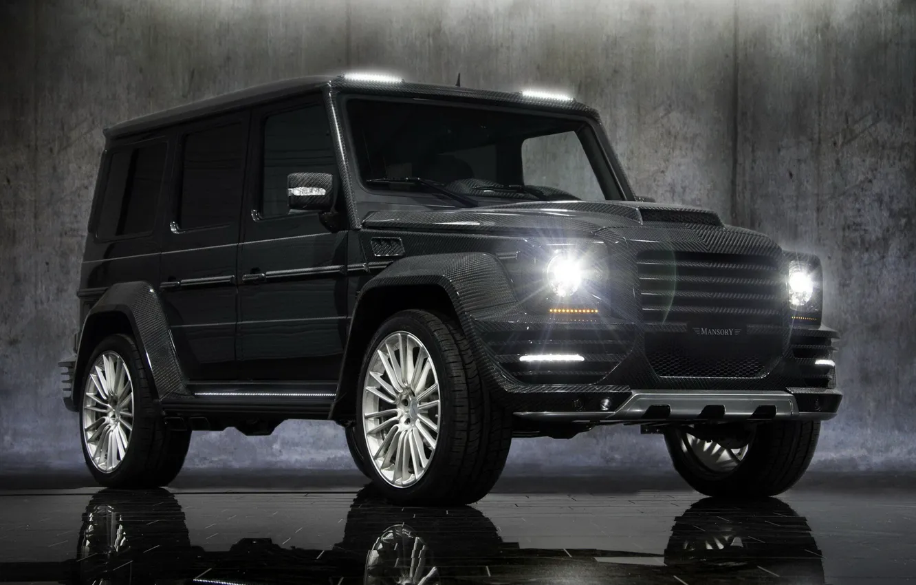 Photo wallpaper mansory, mercedes-benz, g, g-couture, headlights, a lot of carbon