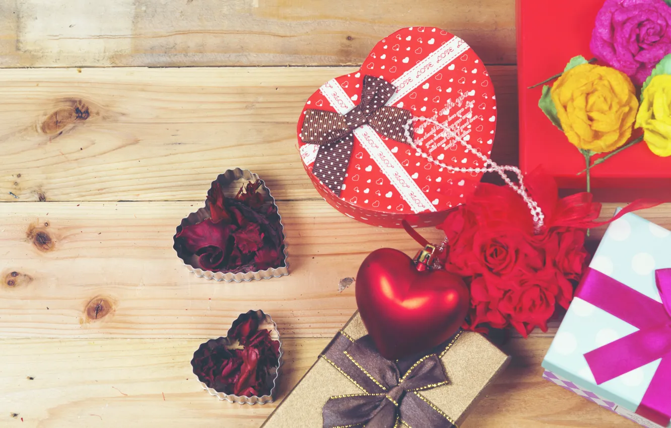 Photo wallpaper holiday, box, gift, heart, Valentine's day
