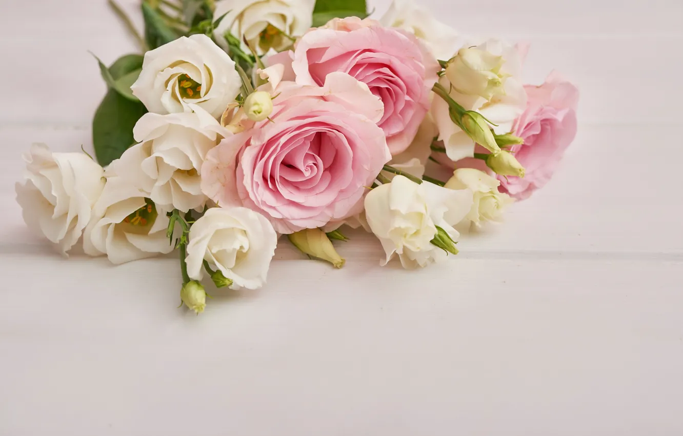 Photo wallpaper table, bouquet, pink, white, eustoma, Yarovoy Aleksandr