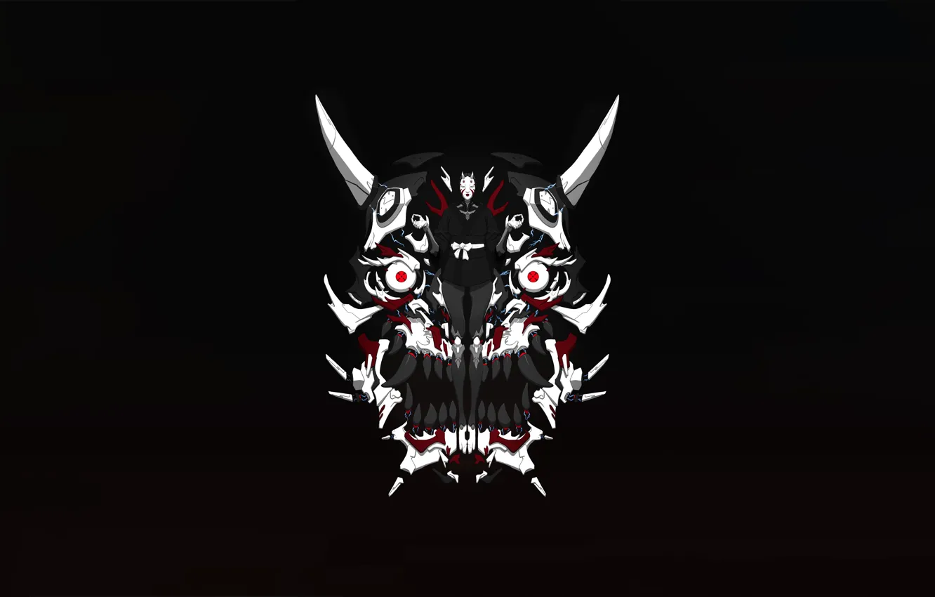 Photo wallpaper girl, style, background, Japanese, minimalism, teeth, Japan, the demon