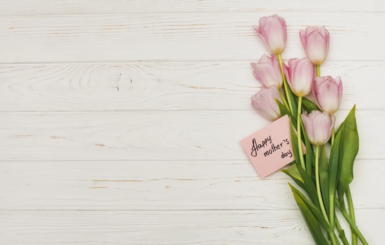 Photo wallpaper bouquet, tulips, wood