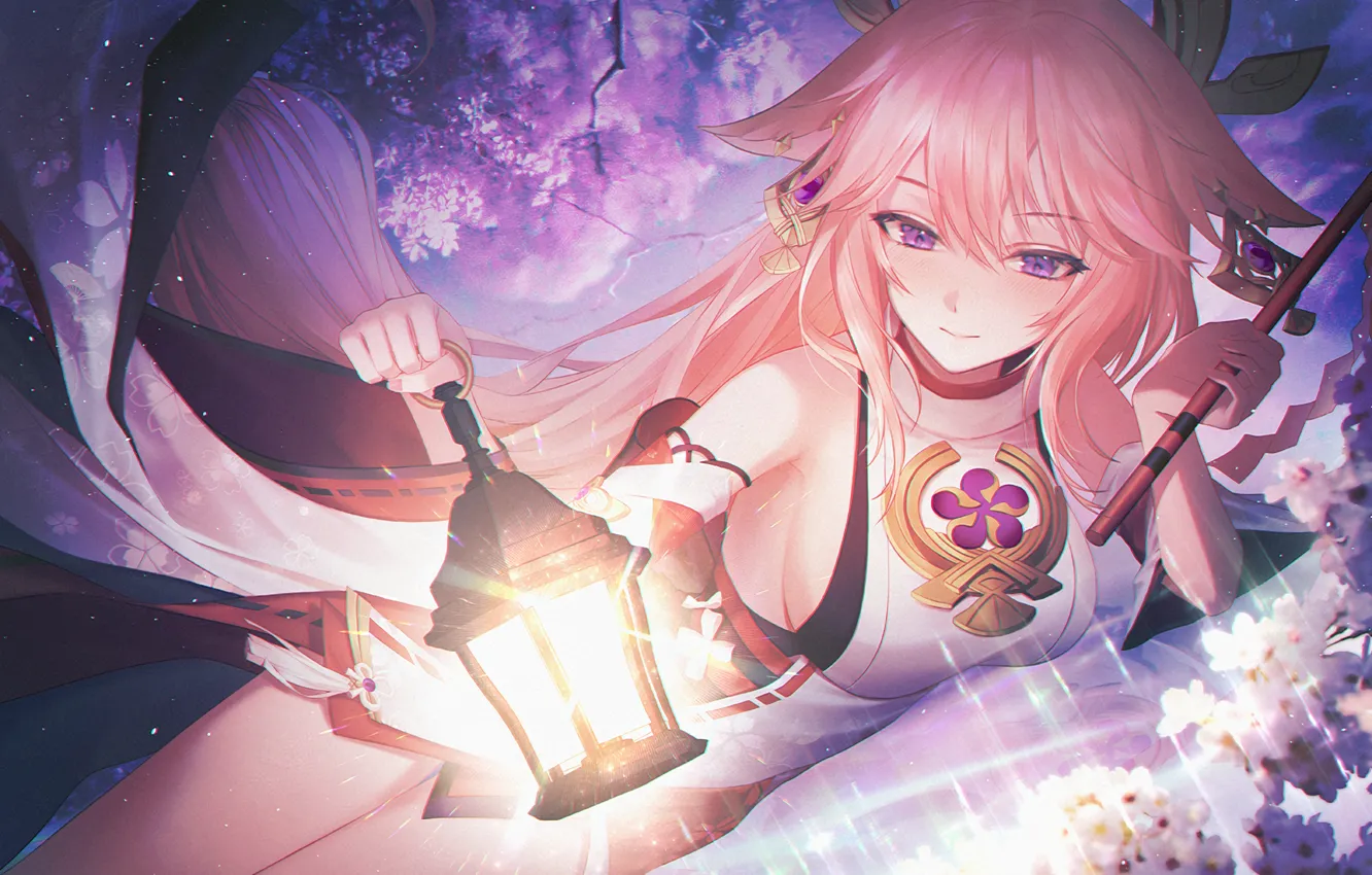 Photo wallpaper gadis kawaii, ya miko, dampak genshin