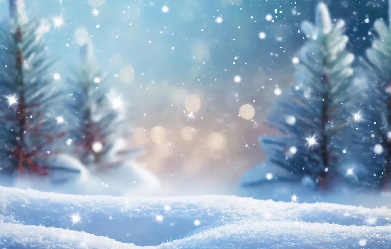 Photo wallpaper winter, forest, snow, background, tree, new year, Christmas, forest
