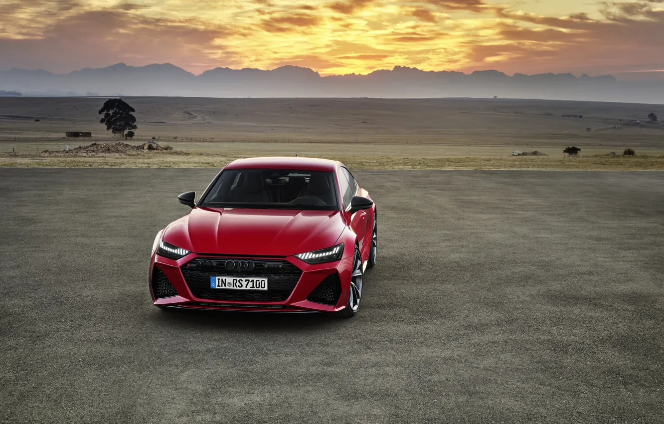 Photo wallpaper sunset, Audi, the evening, front view, Sportback, RS 7, RS7, 2020