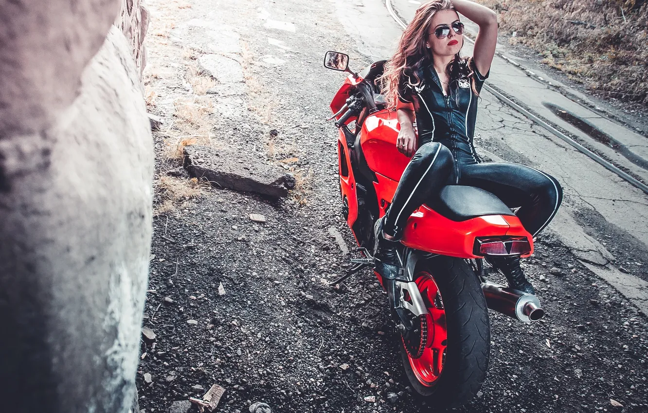 Photo wallpaper red, girl, beautiful, model, hair, Wheels, Brake, Rear