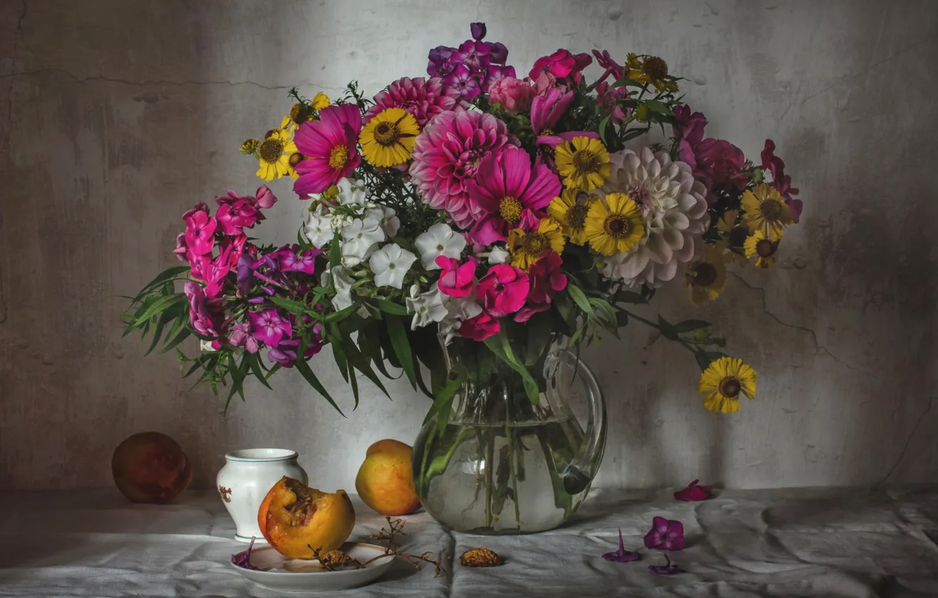 Photo wallpaper bouquet, peach, Phlox, Dahlia, zinnia