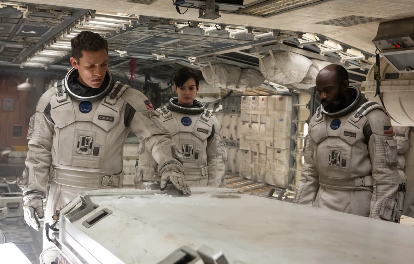 Photo wallpaper fiction, the suit, astronaut, Anne Hathaway, Anne Hathaway, Matthew McConaughey, Interstellar, Interstellar