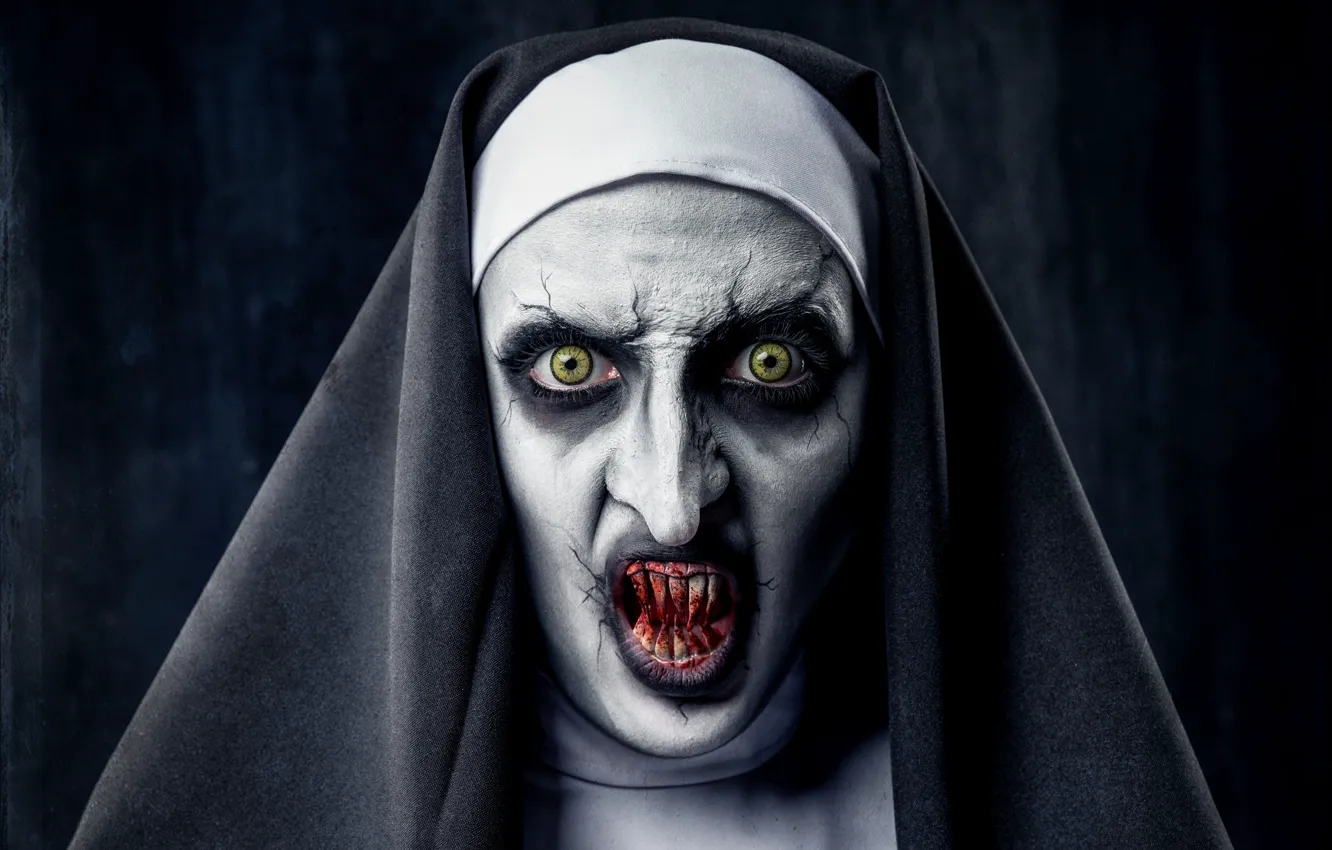 Photo wallpaper blood, fangs, horror, nun