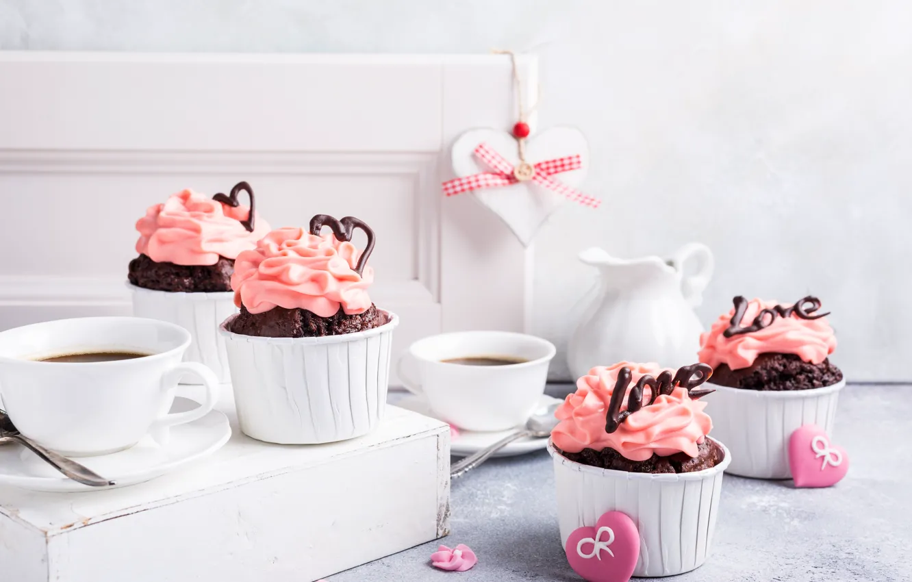 Photo wallpaper coffee, cream, chocolate, cupcakes, Iryna Melnyk