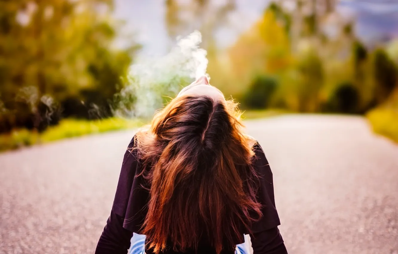 Photo wallpaper road, girl, smoke, Nico Sperlea