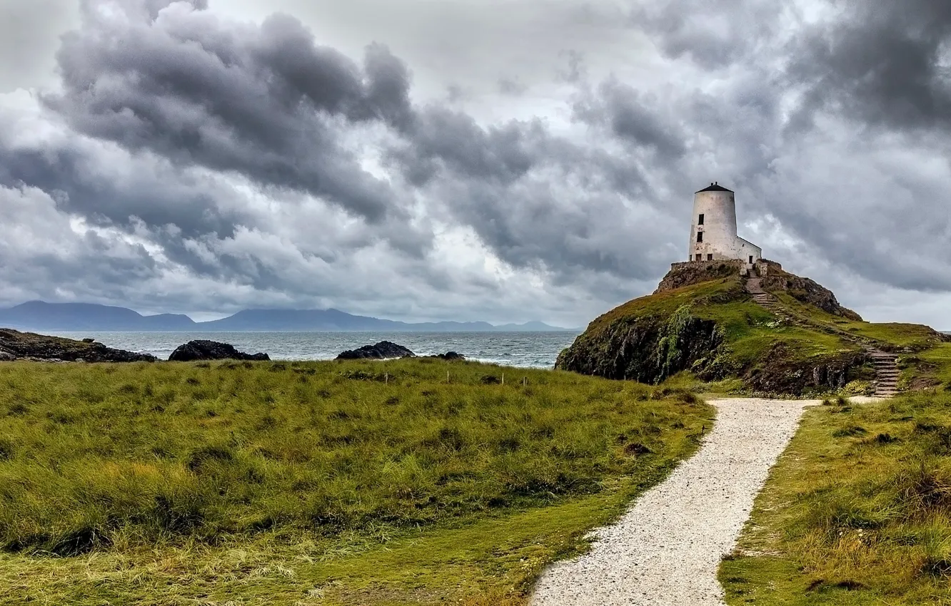 Photo wallpaper coast, lighthouse, Wales, INIS Llanddwyn