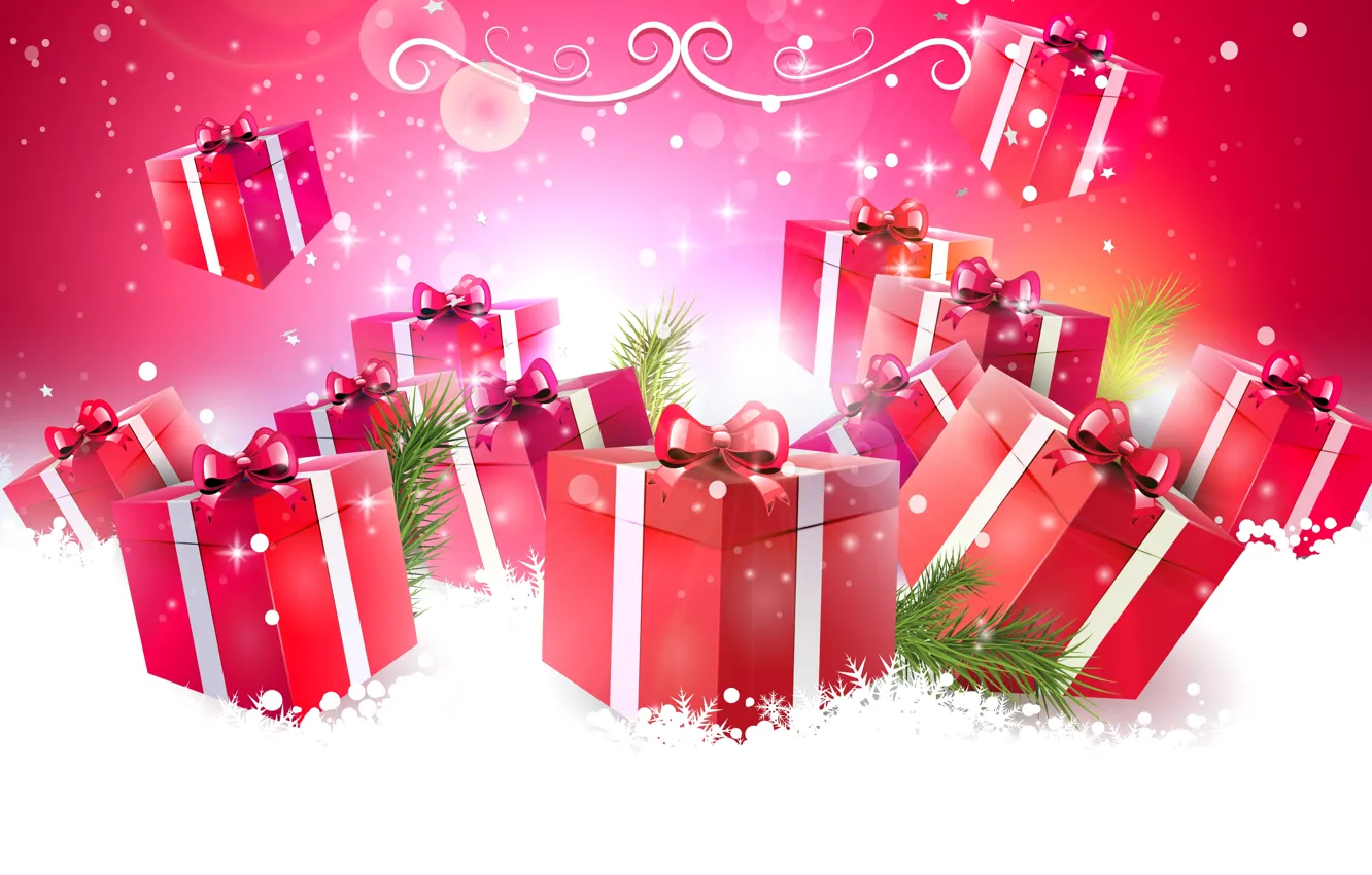 Photo wallpaper snow, snowflakes, holiday, gift, new year