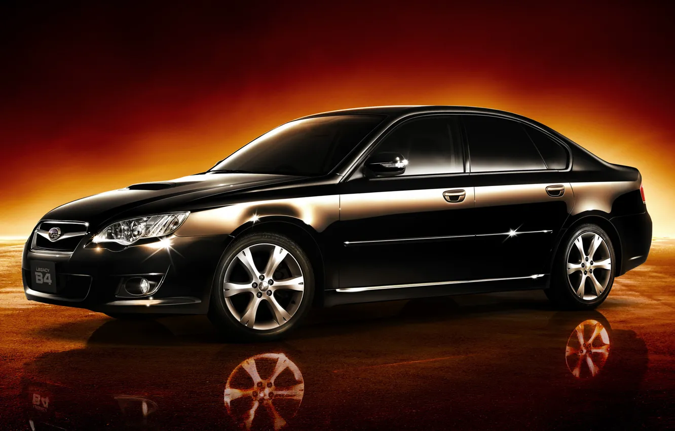 Photo wallpaper black, Subaru, optics, drives, chrome, Legacy, sports sedan