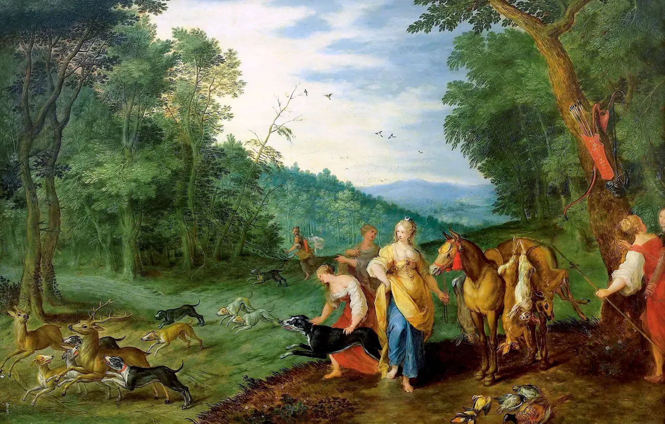 Photo wallpaper picture, mythology, Jan Brueghel the younger, Diana on the Hunt