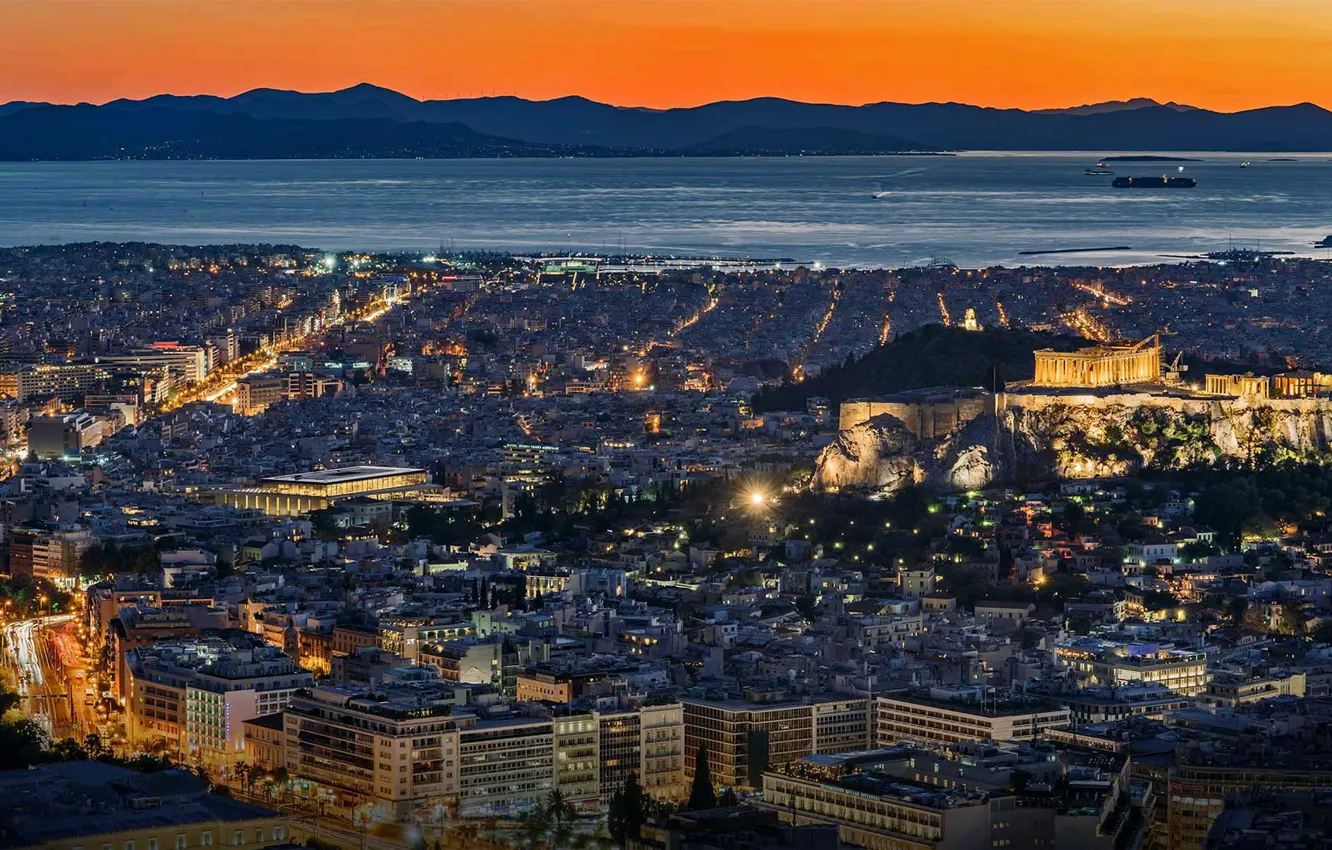 Photo wallpaper night, lights, Greece, panorama, Athens