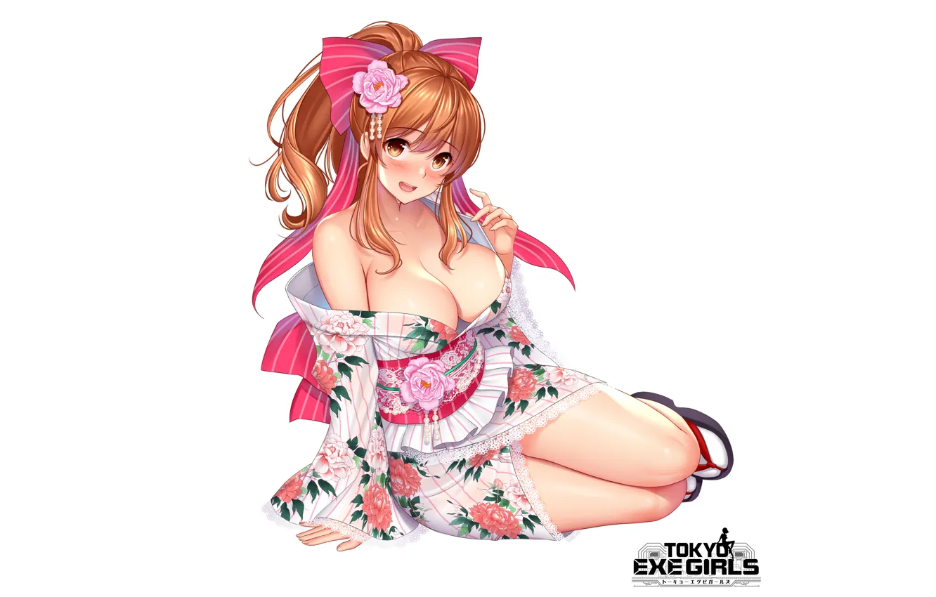 Photo wallpaper girl, sexy, wet, cleavage, long hair, dress, boobs, anime