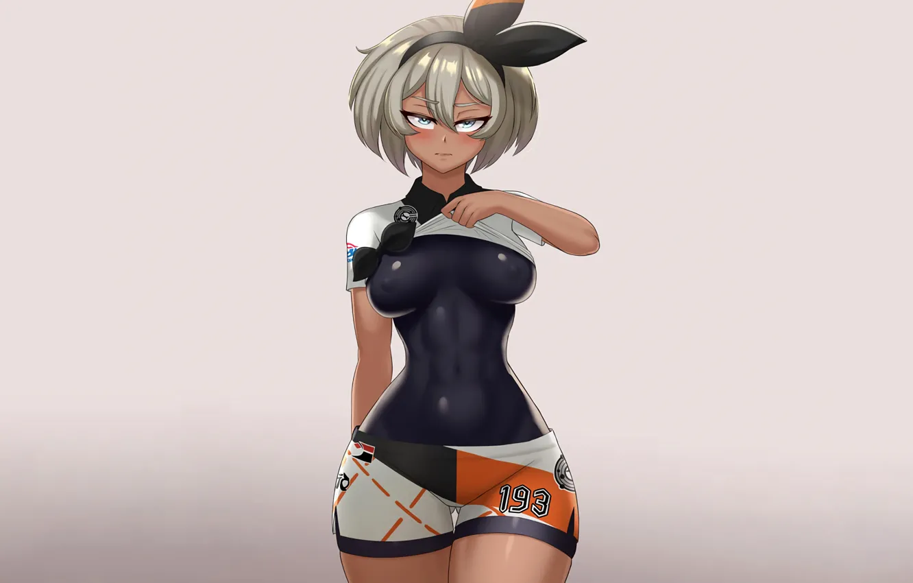 Photo wallpaper girl, sexy, shorts, boobs, anime, blue eyes, beautiful, short hair