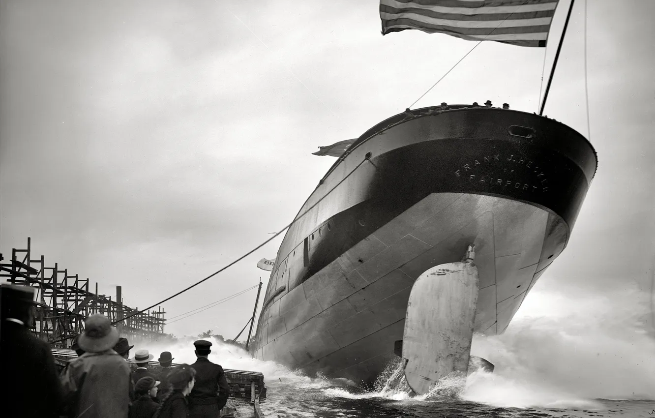 Photo wallpaper the descent, ship, flag, USA, frank hecker