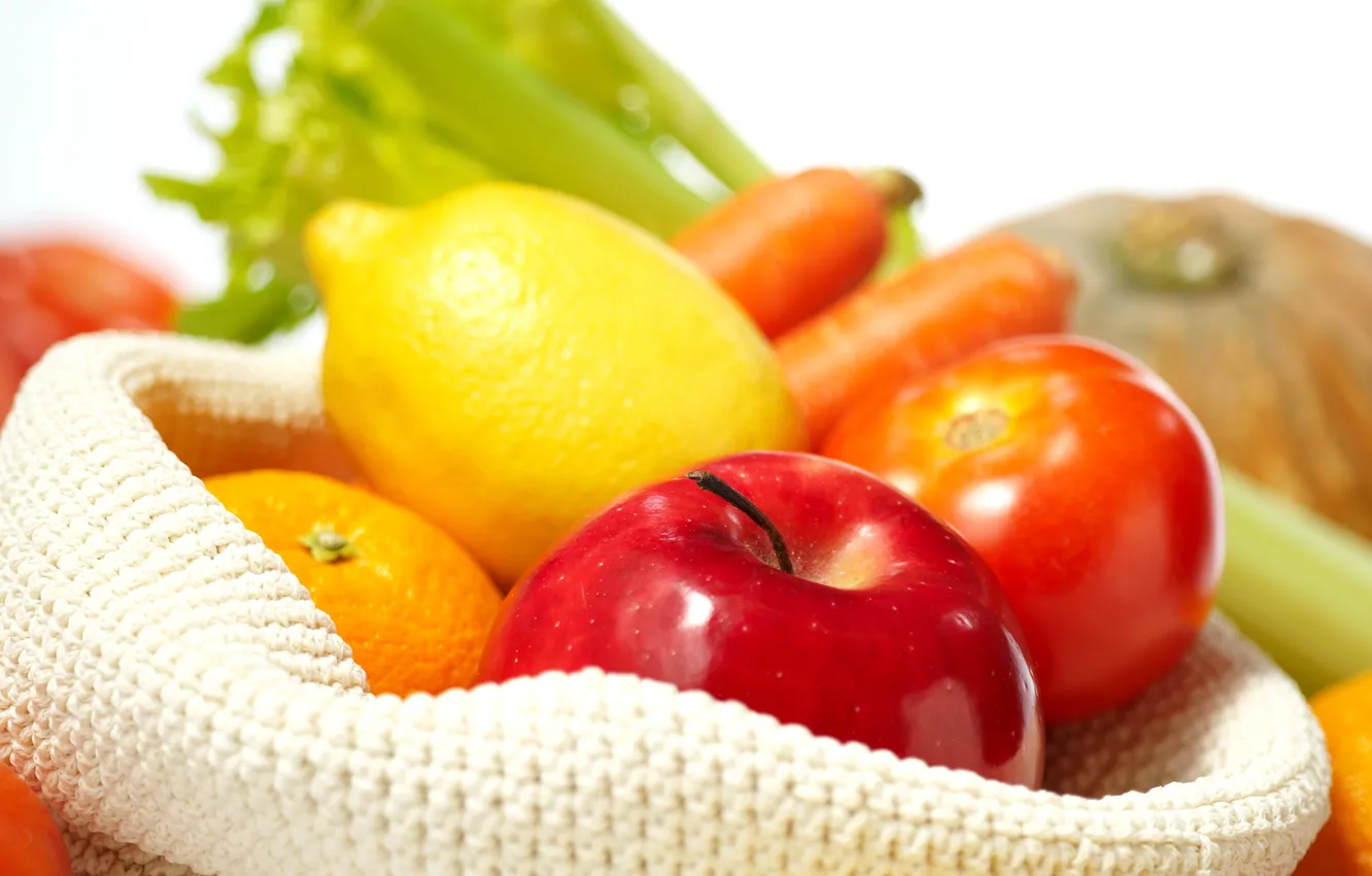 Photo wallpaper lemon, apples, orange, citrus, fruit, vegetables, tomatoes, carrots