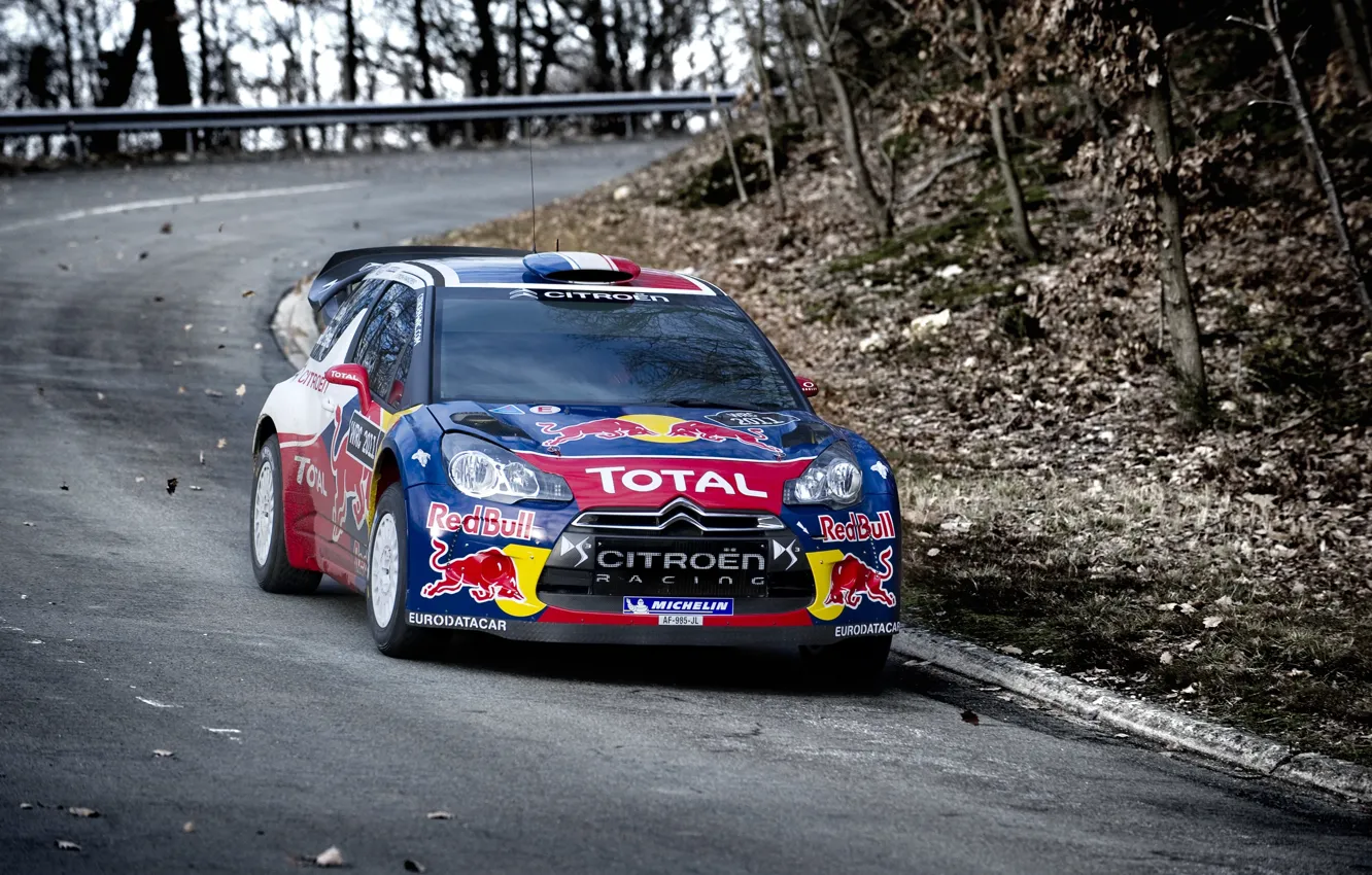 Photo wallpaper Auto, Road, Autumn, Citroen, Citroen, Red Bull, DS3, WRC
