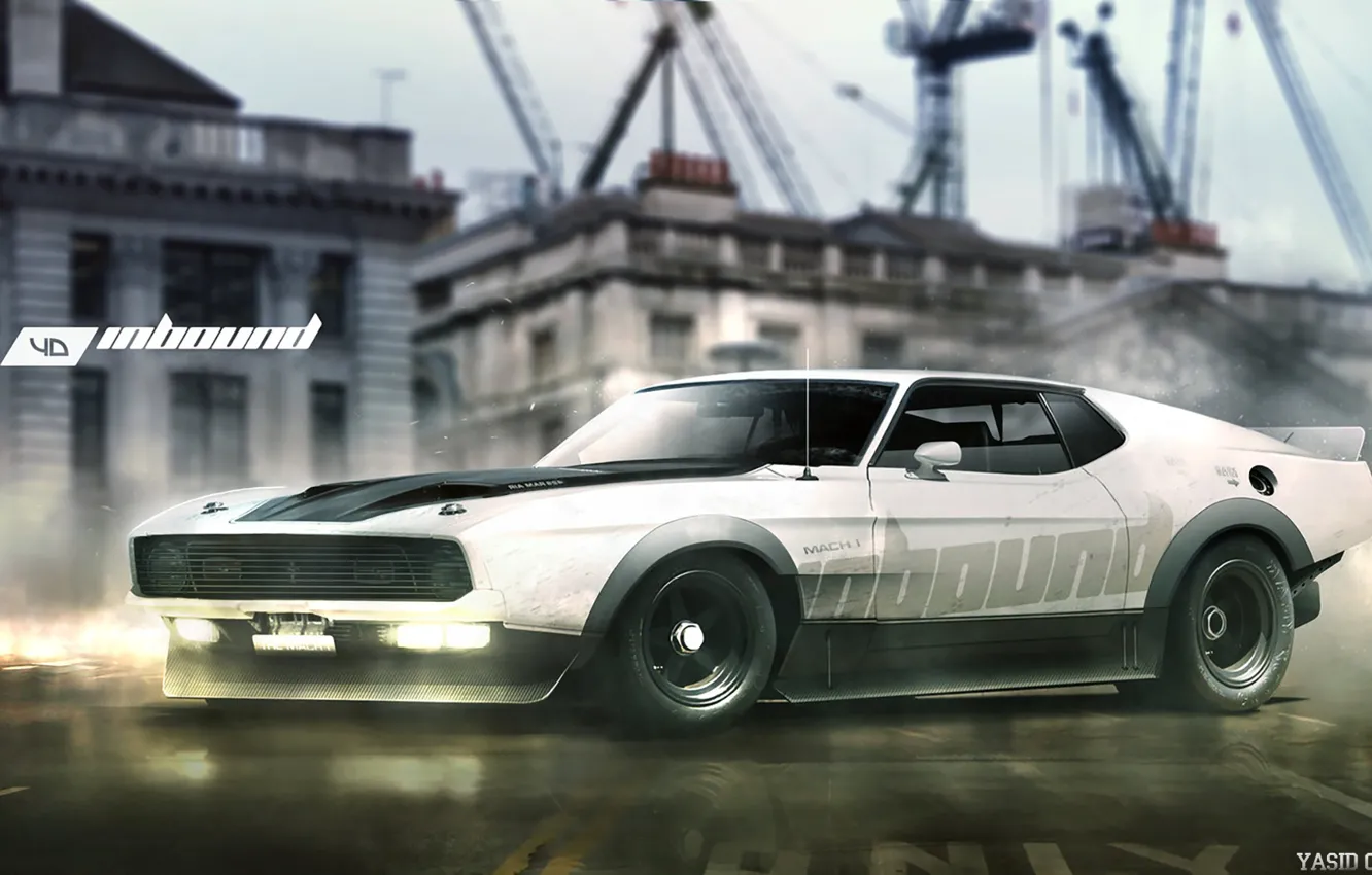 Photo wallpaper machine, auto, white, rendering, Mustang, Ford, art, Ford Mustang
