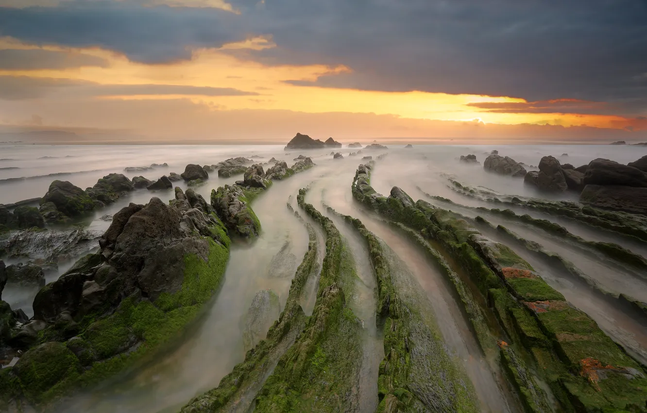 Photo wallpaper sea, rocks, stone ridge