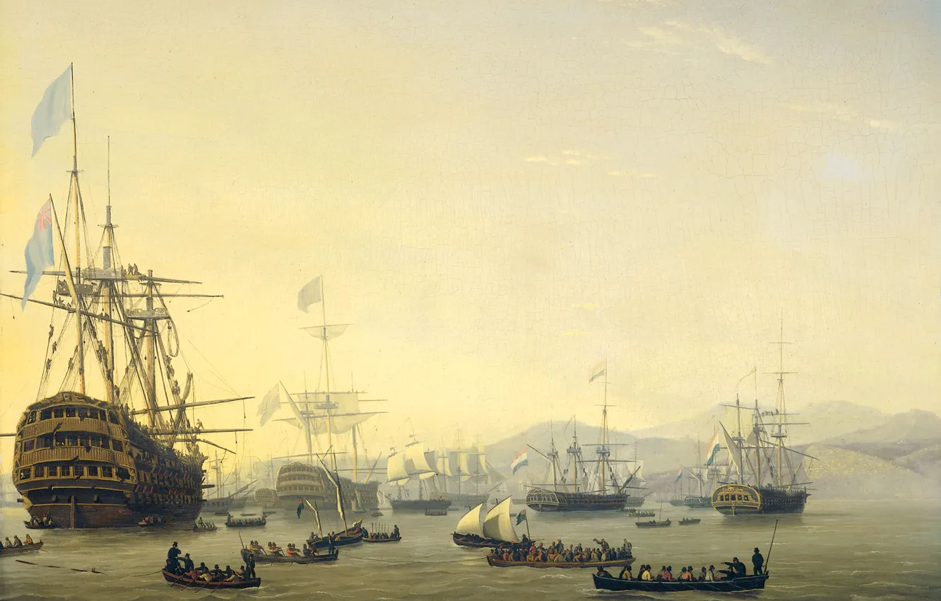 Photo wallpaper picture, seascape, A military Court on Board Queen Charlotte, Nicolaas Baur