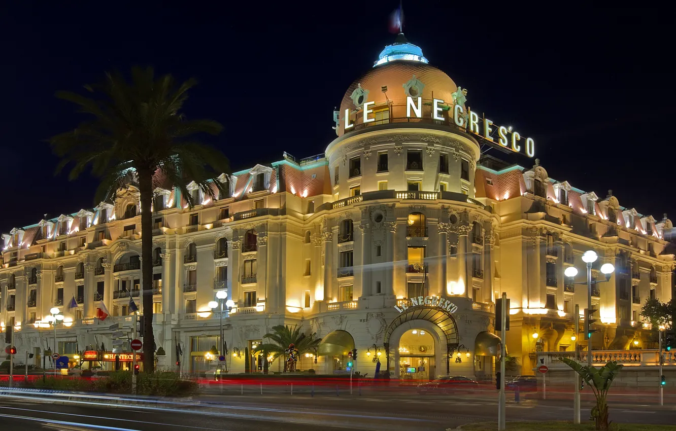 Photo wallpaper night, lights, France, the hotel, Nice