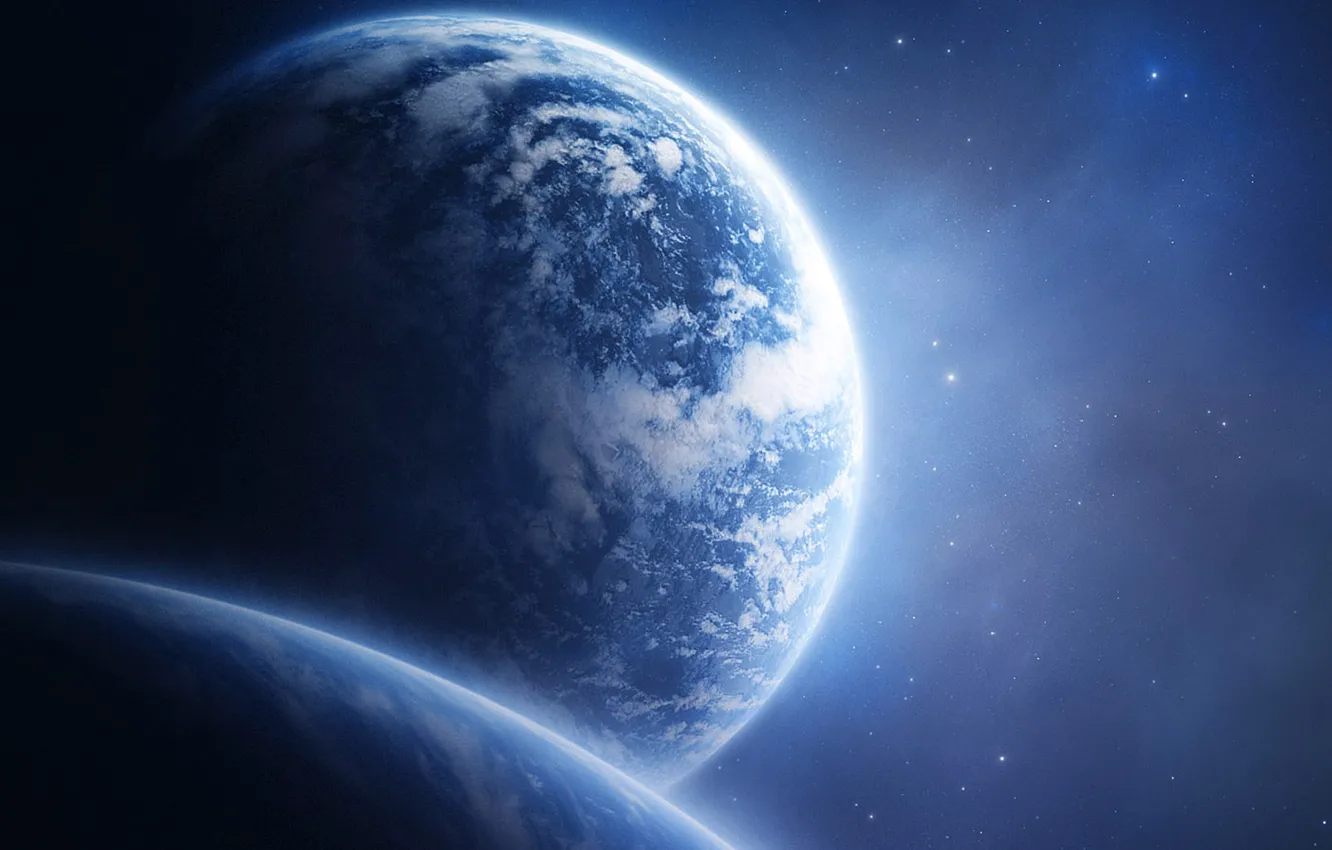 Photo wallpaper the sky, space, planet, blue
