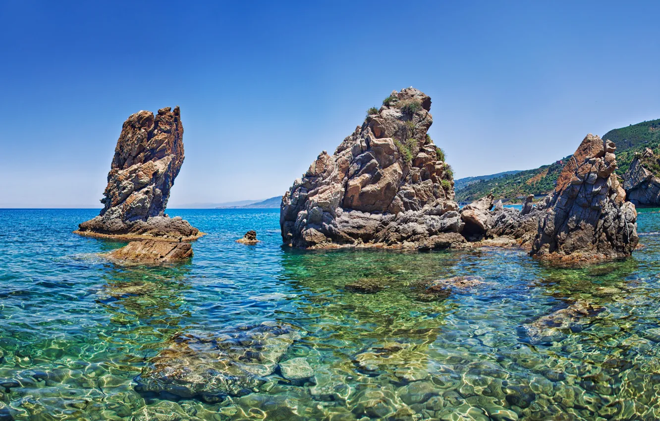 Photo wallpaper sea, landscape, stones, Italy, sea, Italy, Italia, Sicily